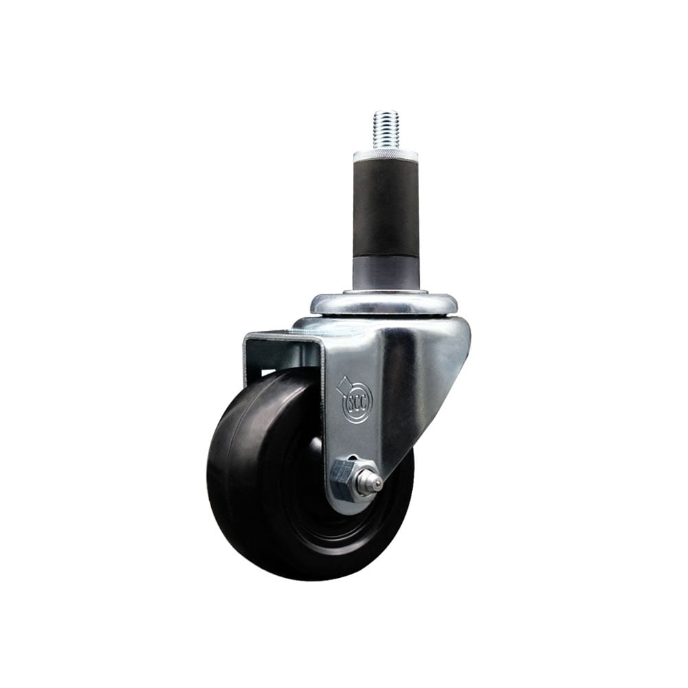 SCC-SSEX20S314-SRS-114 Stainless Steel Soft Rubber Expanding Stem Swivel Caster with 3 in. Black Wheel & 1.25 in. Stem