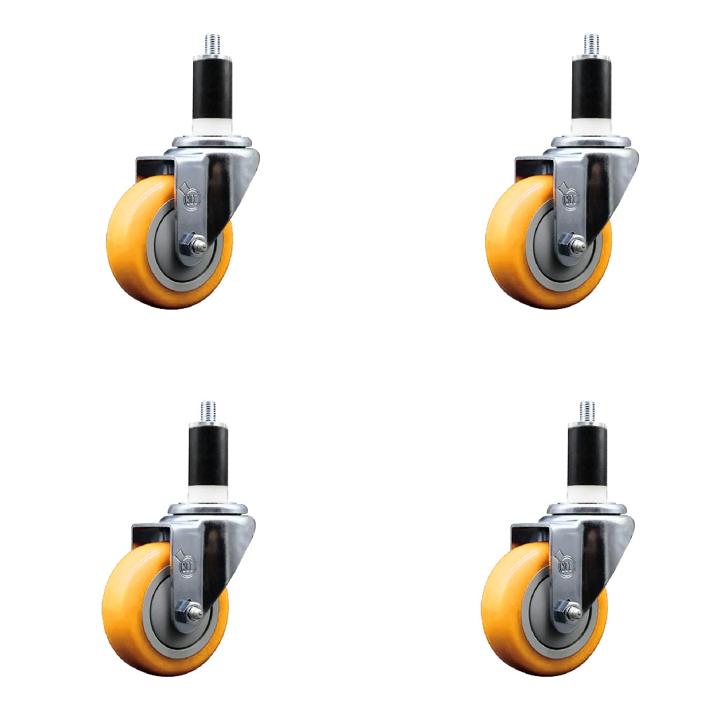 SCC-EX20S3514-PPUB-YEL-138-4 Polyurethane Swivel Expanding Stem Caster with 3.5 in. Yellow Wheels & 1.38 in. Stems - Set of 4