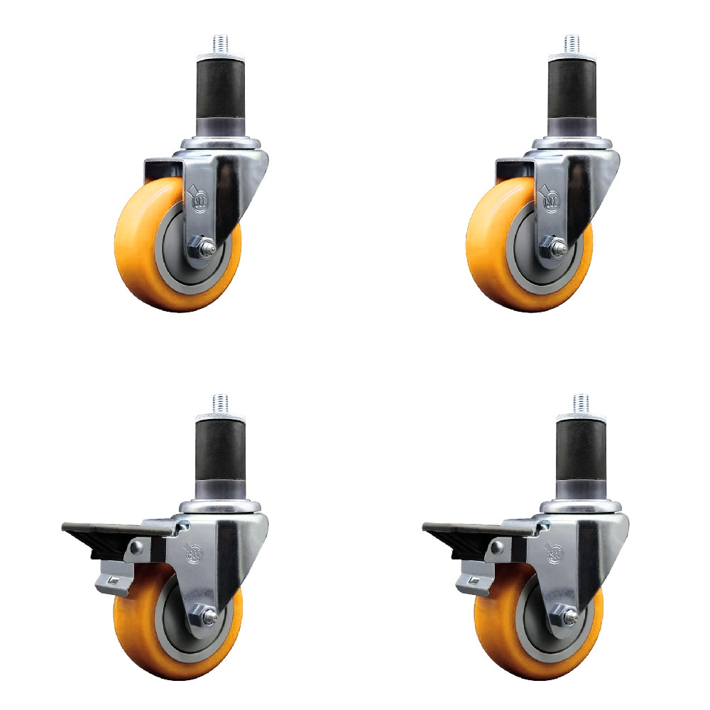SCC-EX20S3514-PPUB-YEL-2-PLB-2-158 Polyurethane Swivel Expanding Stem Caster with 3.5 in. Yellow Wheels & 1.63 in. Stems - Set of 4