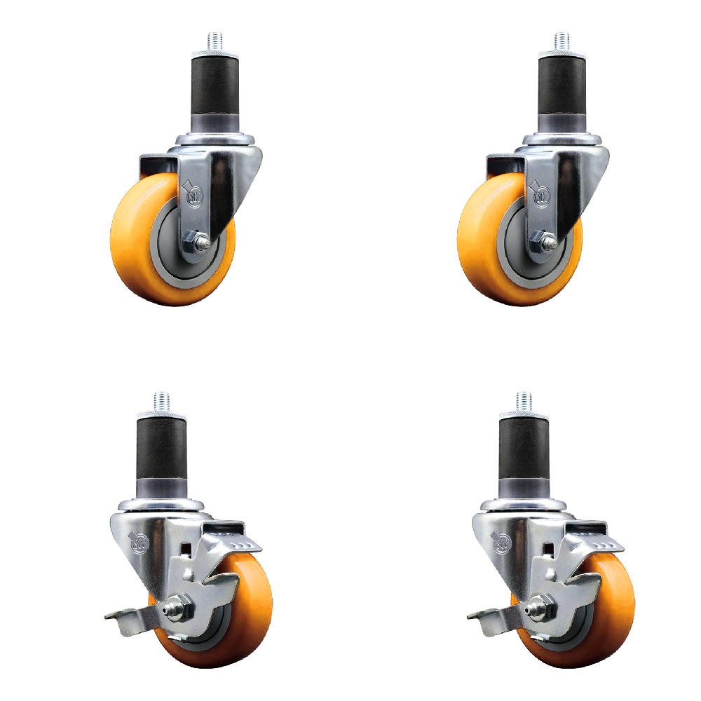 SCC-EX20S3514-PPUB-YEL-2-TLB-2-158 Polyurethane Swivel Expanding Stem Caster with 3.5 in. Yellow Wheels & 1.63 in. Stems - Set of 4