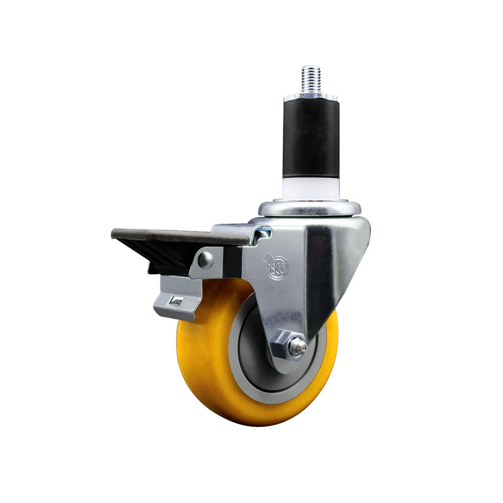 SCC-EX20S3514-PPUB-YEL-PLB-112 Polyurethane Expanding Stem Swivel Caster with 3.5 in. Yellow Wheel & 1.5 in. Stem & Posi Locking Brake