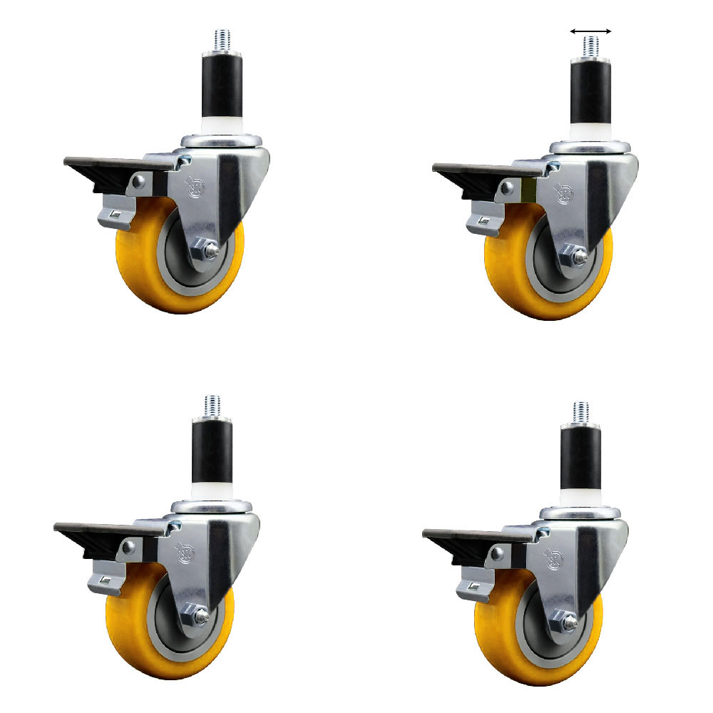 SCC-EX20S3514-PPUB-YEL-PLB-138-4 Polyurethane Swivel Expanding Stem Caster with 3.5 in. Yellow Wheels & 1.38 in. Stems - Set of 4
