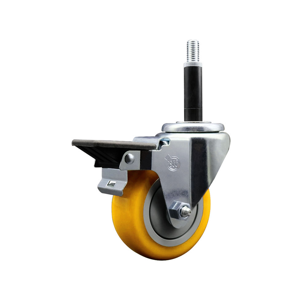 SCC-EX20S3514-PPUB-YEL-PLB-34 Polyurethane Expanding Stem Swivel Caster with 3.5 in. Yellow Wheel & 0.75 in. Stem & Posi Locking Brake