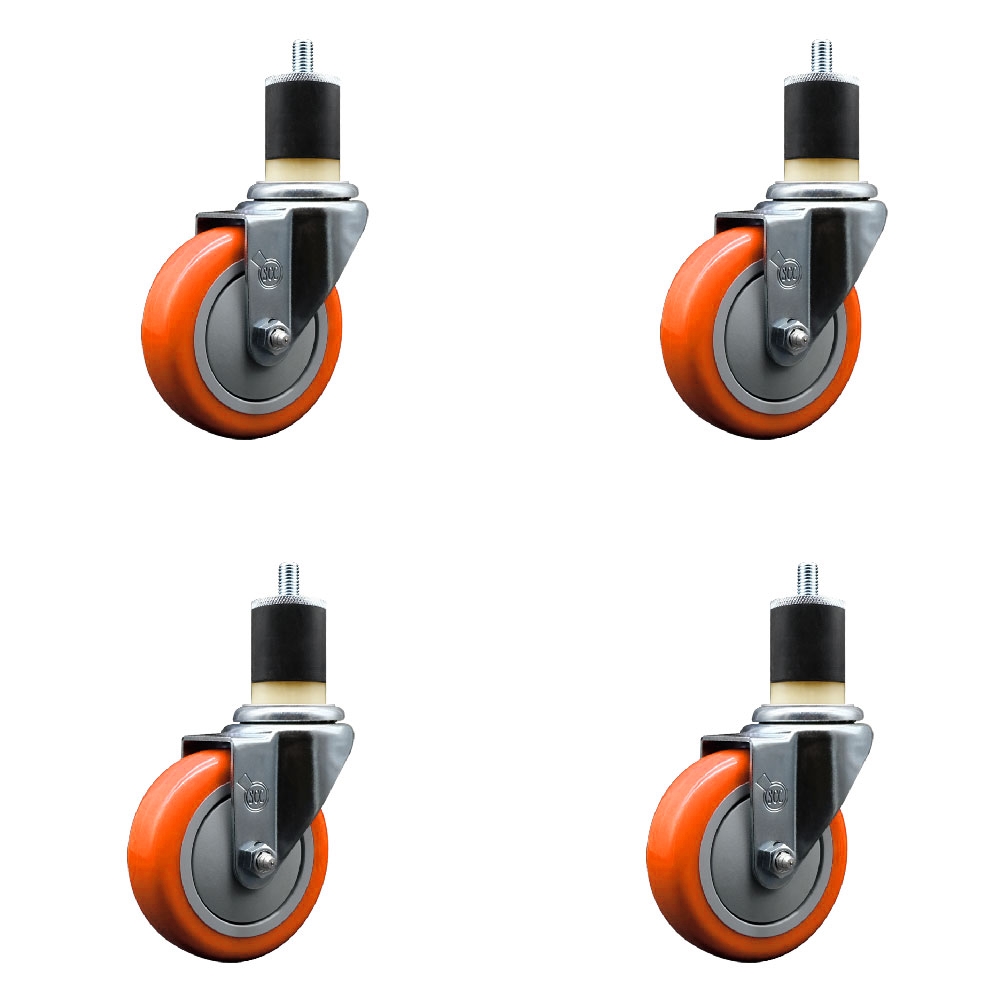 SCC-EX20S414-PPUB-ORG-178-4 Polyurethane Swivel Expanding Stem Caster with 4 in. Orange Wheels & 1.87 in. Stems - Set of 4