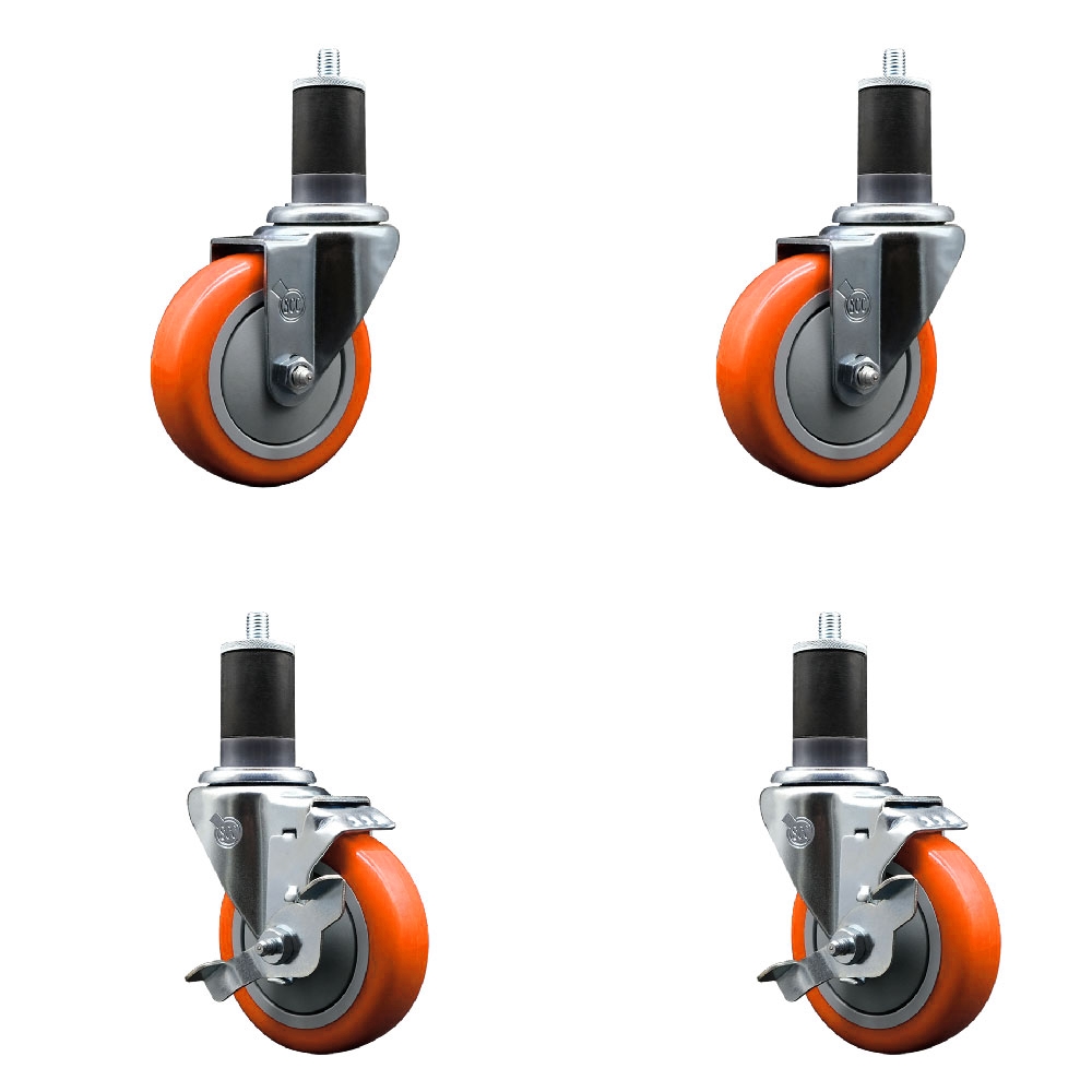 SCC-EX20S414-PPUB-ORG-2-TLB-2-158 Polyurethane Swivel Expanding Stem Caster with 4 in. Orange Wheels & 1.63 in. Stems - Set of 4