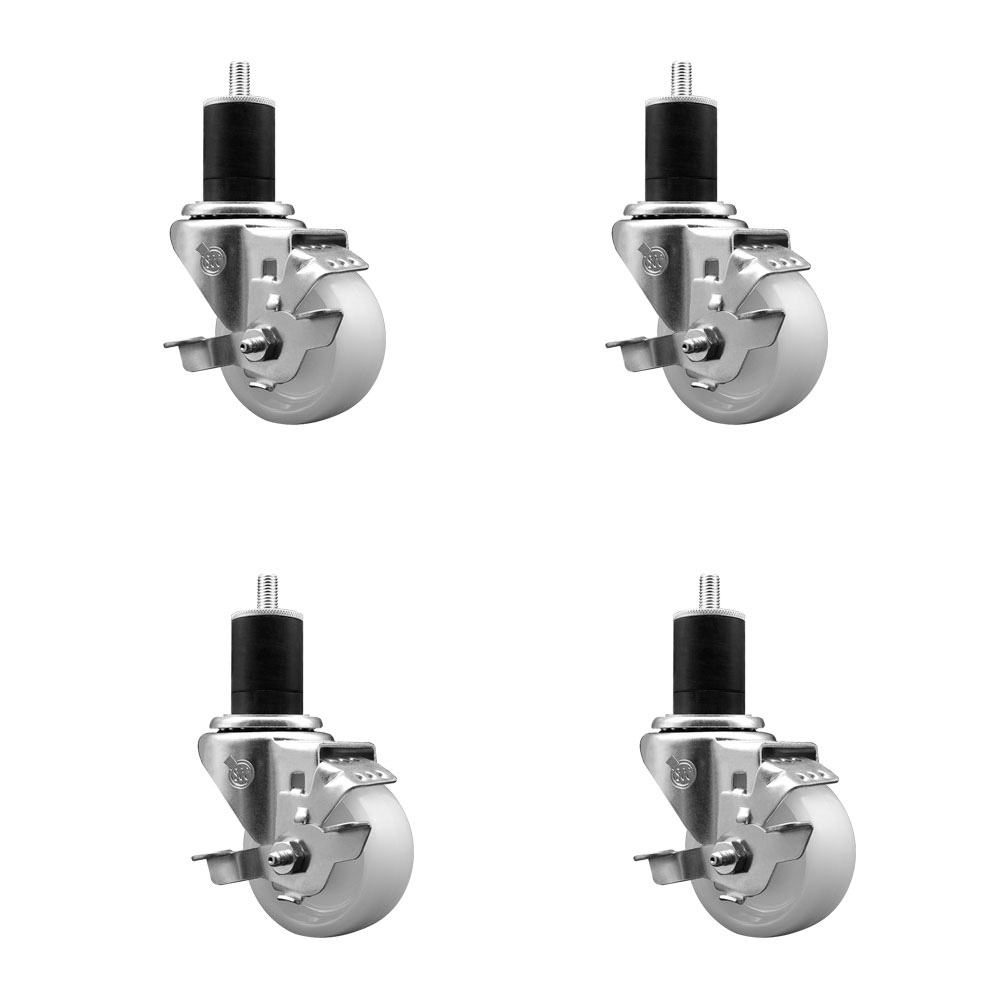 SCC-SSEX20S314-NYS-TLB-134-4 Stainless Steel Nylon Swivel Expanding Stem Caster with 3 in. White Wheels & 1.75 in. Stems - Set of 4