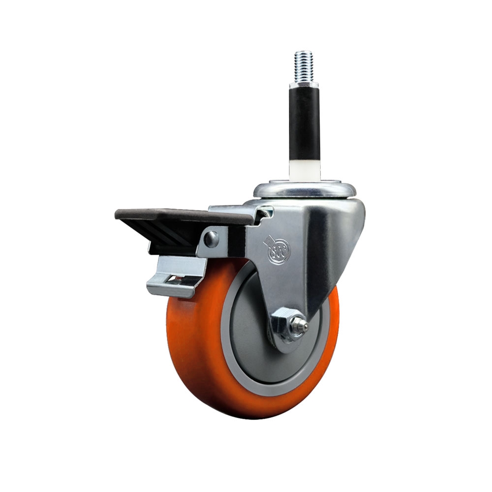SCC-EX20S414-PPUB-ORG-PLB-78 Polyurethane Expanding Stem Swivel Caster with 4 in. Orange Wheel & 0.87 in. Stem & Posi Locking Brake