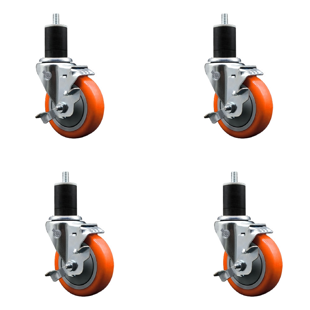 SCC-EX20S414-PPUB-ORG-TLB-134-4 Polyurethane Swivel Expanding Stem Caster with 4 in. Orange Wheels & 1.75 in. Stems - Set of 4