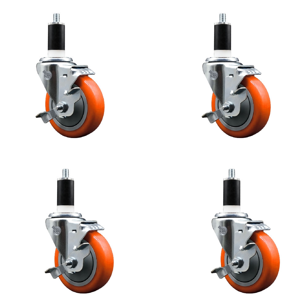 SCC-EX20S414-PPUB-ORG-TLB-138-4 Polyurethane Swivel Expanding Stem Caster with 4 in. Orange Wheels & 1.38 in. Stems - Set of 4