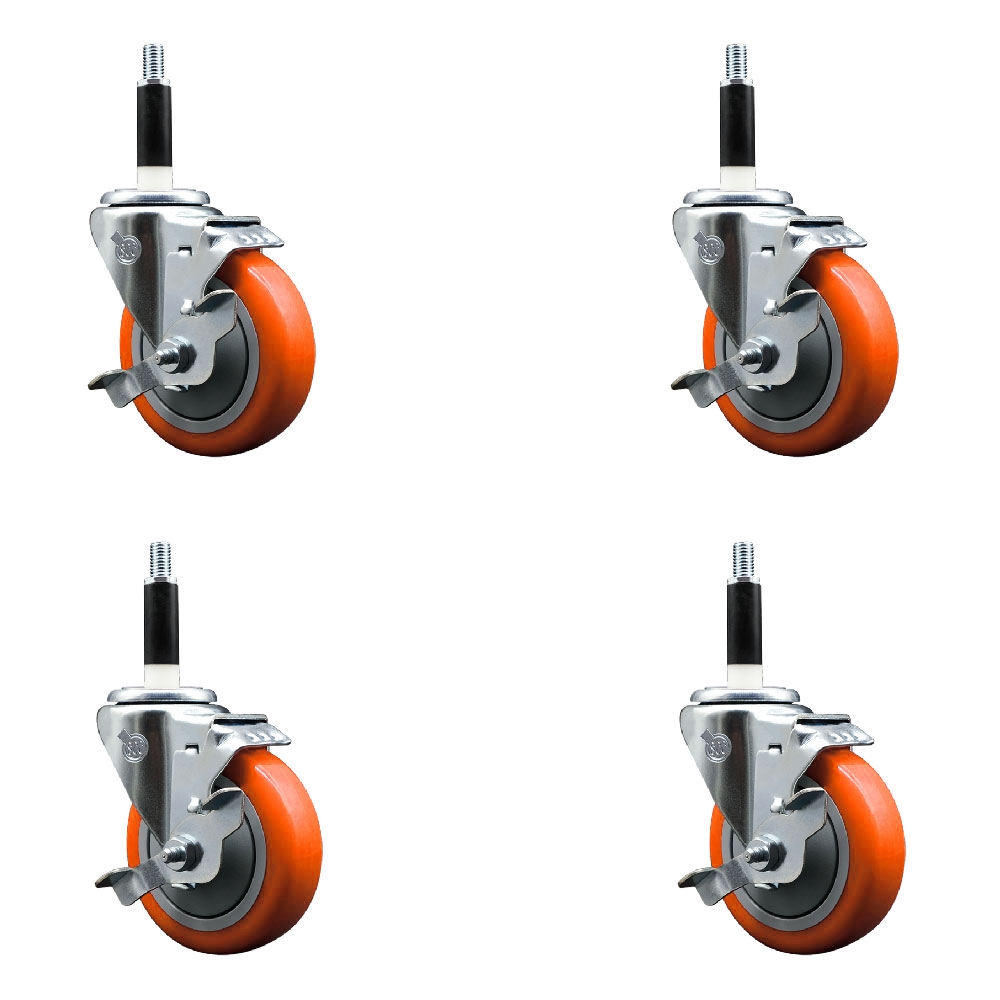 SCC-EX20S414-PPUB-ORG-TLB-78-4 Polyurethane Swivel Expanding Stem Caster with 4 in. Orange Wheels & 0.87 in. Stems - Set of 4