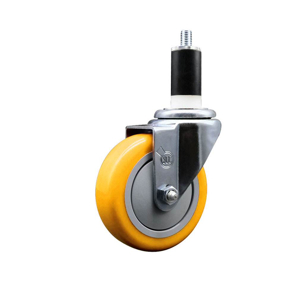 SCC-EX20S414-PPUB-YEL-138 Polyurethane Expanding Stem Swivel Caster with 4 in. Yellow Wheel & 1.38 in. Stem