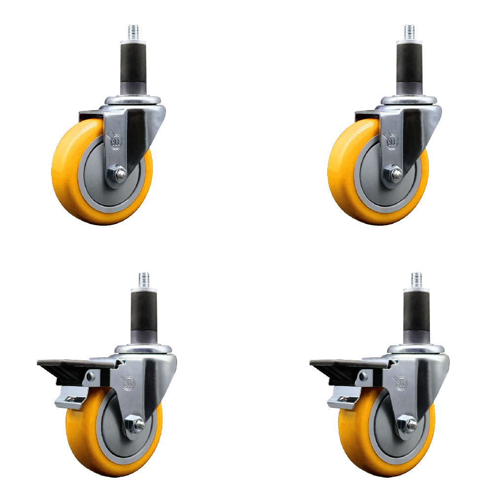 SCC-EX20S414-PPUB-YEL-2-PLB-2-114 Polyurethane Swivel Expanding Stem Caster with 4 in. Yellow Wheels & 1.25 in. Stems - Set of 4