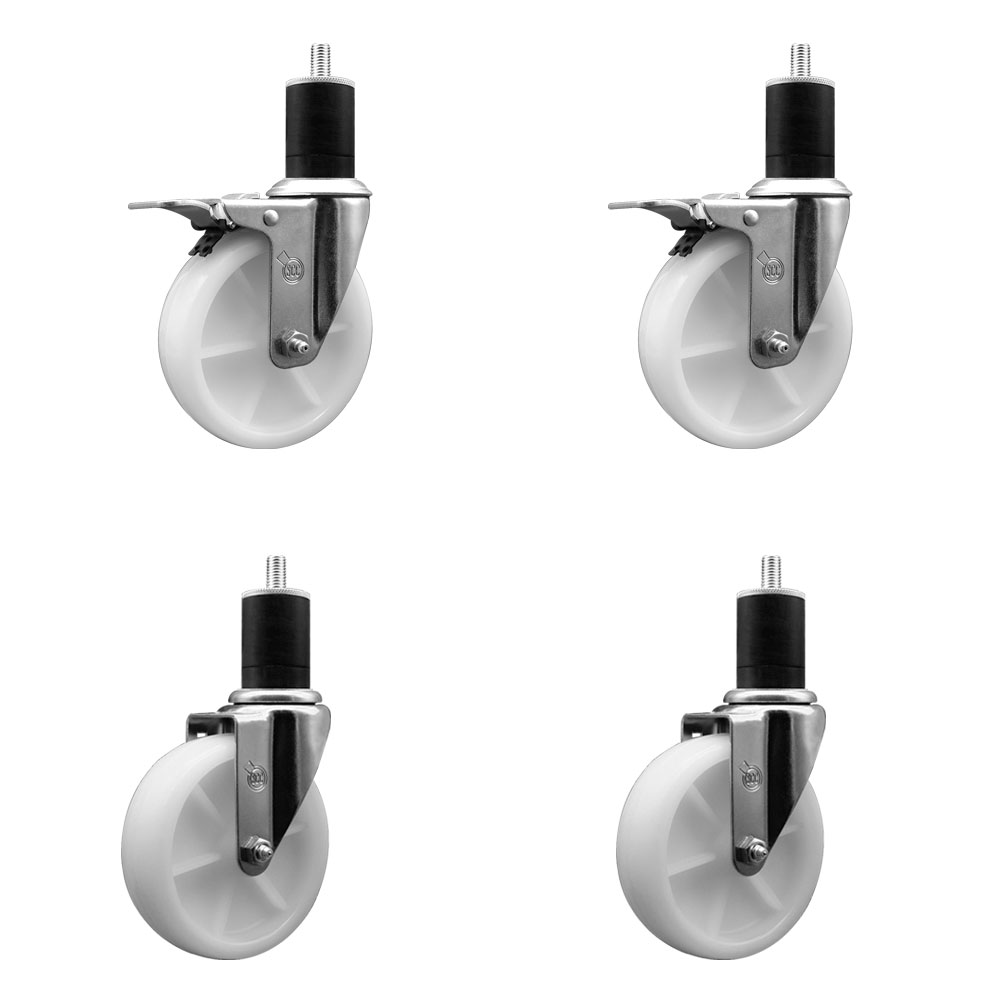 SCC-SSEXTTL20S514-NYS-2-S-2-134 Stainless Steel Nylon Swivel Expanding Stem Caster with 5 in. White Wheels & 1.75 in. Stems - Set of 4