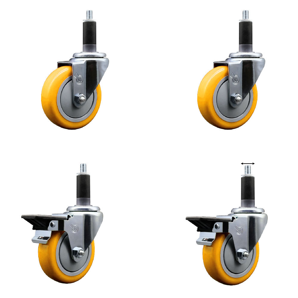 SCC-EX20S414-PPUB-YEL-2-PLB-2-118 Polyurethane Swivel Expanding Stem Caster with 4 in. Yellow Wheels & 1.13 in. Stems - Set of 4