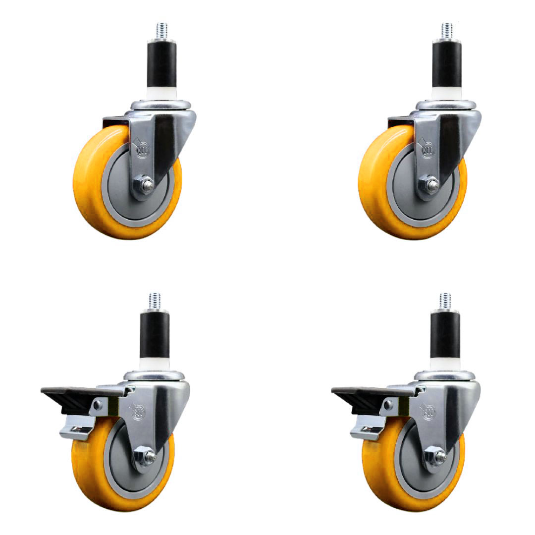 SCC-EX20S414-PPUB-YEL-2-PLB-2-138 Polyurethane Swivel Expanding Stem Caster with 4 in. Yellow Wheels & 1.38 in. Stems - Set of 4