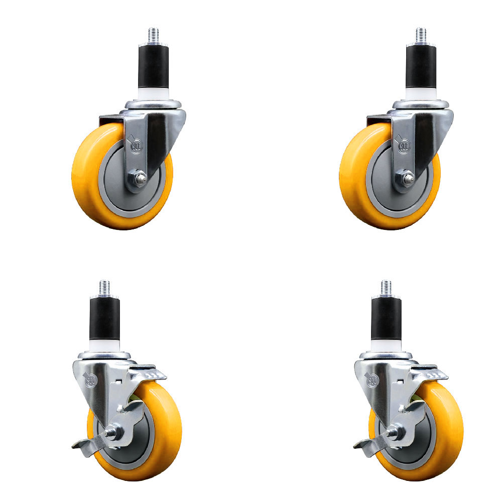 SCC-EX20S414-PPUB-YEL-2-TLB-2-112 Polyurethane Swivel Expanding Stem Caster with 4 in. Yellow Wheels & 1.5 in. Stems - Set of 4