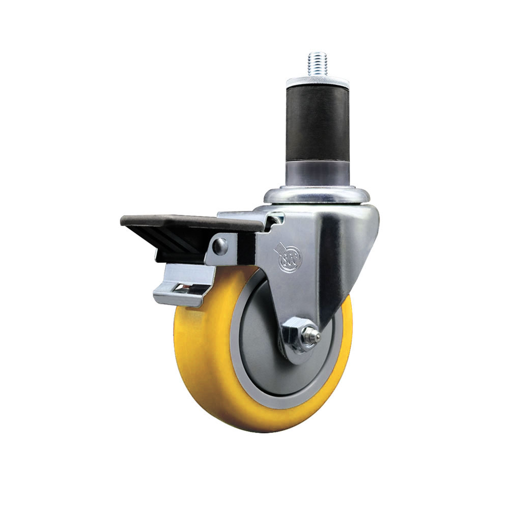 SCC-EX20S414-PPUB-YEL-PLB-158 Polyurethane Expanding Stem Swivel Caster with 4 in. Yellow Wheel & 1.63 in. Stem & Posi Locking Brake