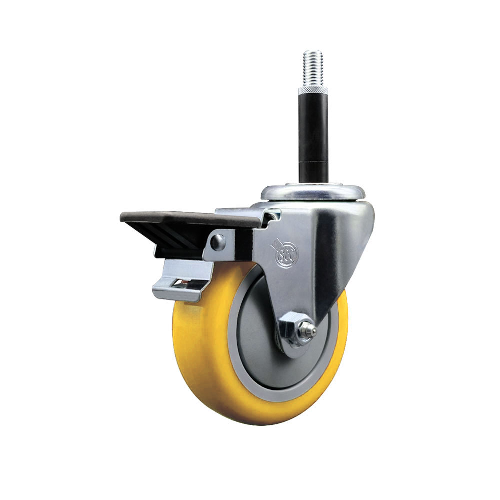 SCC-EX20S414-PPUB-YEL-PLB-34 Polyurethane Expanding Stem Swivel Caster with 4 in. Yellow Wheel & 0.75 in. Stem & Posi Locking Brake