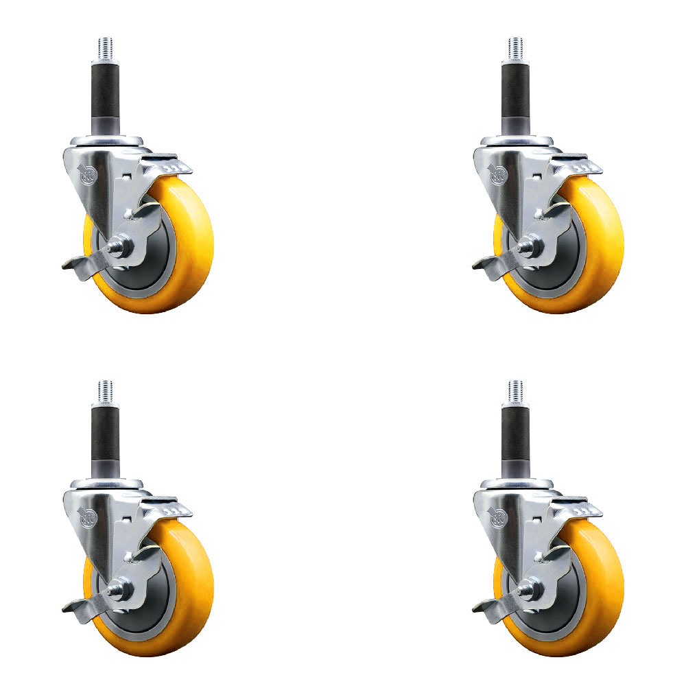 SCC-EX20S414-PPUB-YEL-TLB-1-4 Polyurethane Swivel Expanding Stem Caster with 4 in. Yellow Wheels & 1 in. Stems - Set of 4