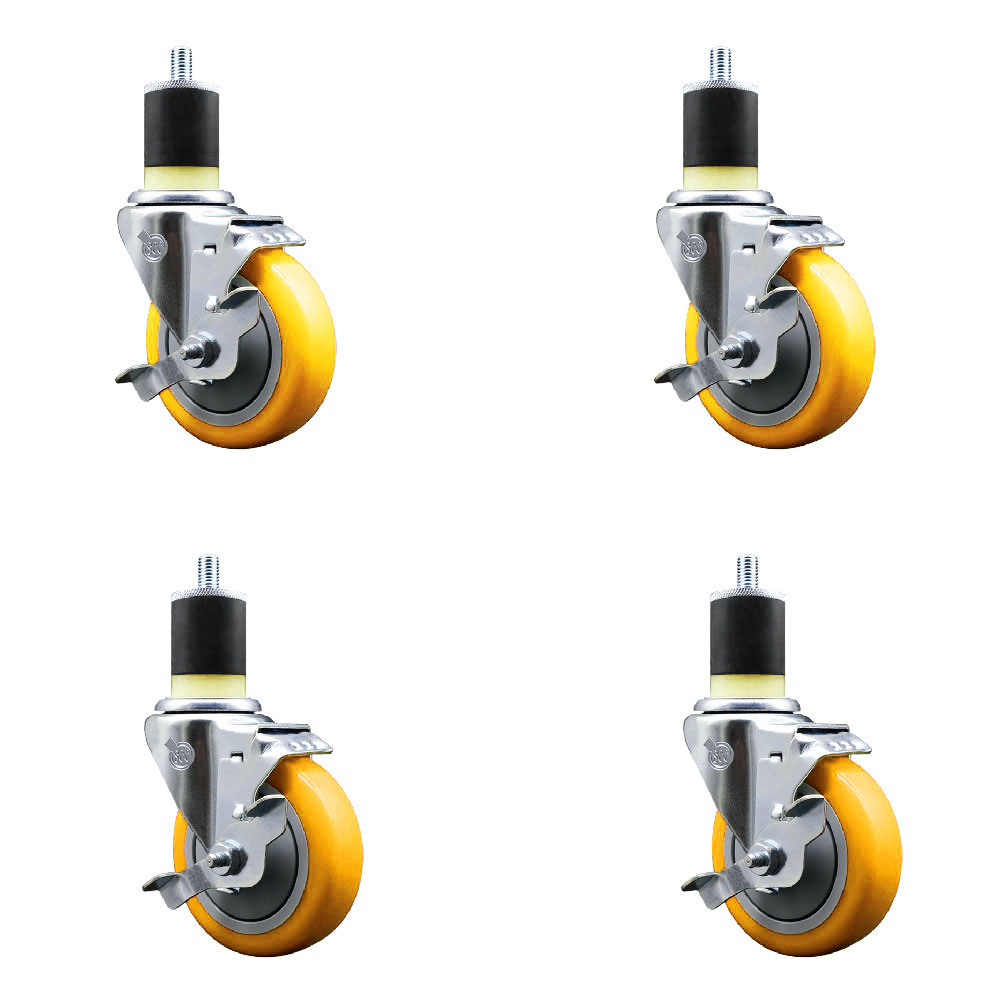 SCC-EX20S414-PPUB-YEL-TLB-178-4 Polyurethane Swivel Expanding Stem Caster with 4 in. Yellow Wheels & 1.87 in. Stems - Set of 4