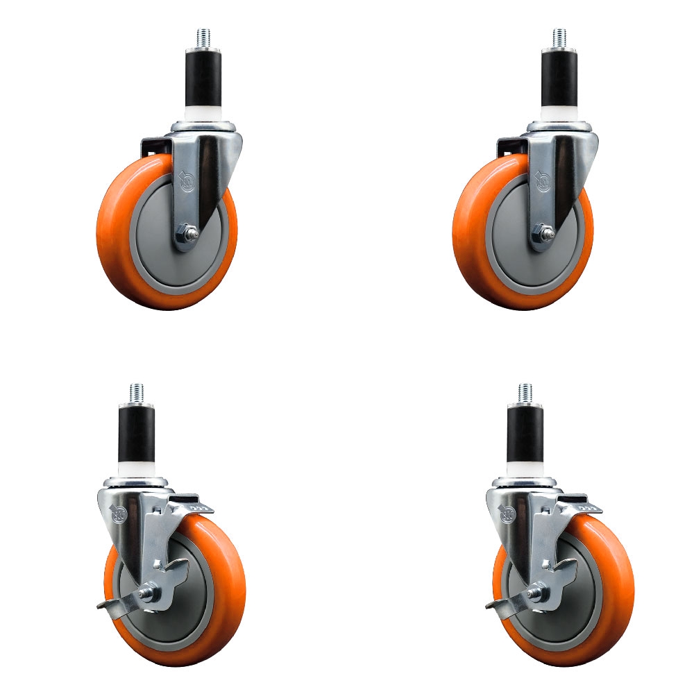 SCC-EX20S514-PPUB-ORG-2-TLB-2-138 Polyurethane Swivel Expanding Stem Caster with 5 in. Orange Wheels & 1.38 in. Stems - Set of 4