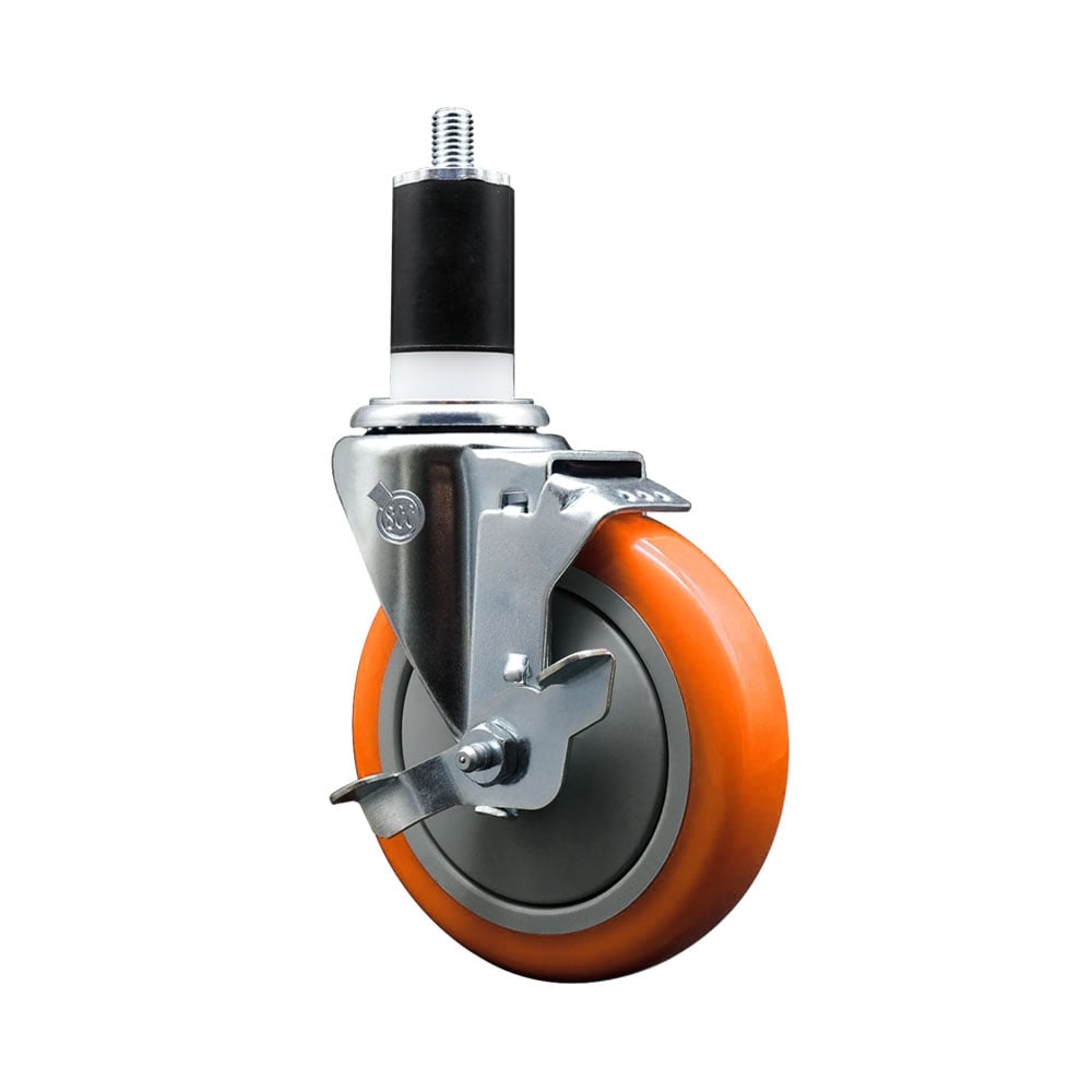 SCC-EX20S514-PPUB-ORG-TLB-112 Polyurethane Expanding Stem Swivel Caster with 5 in. Orange Wheel & 1.5 in. Stem & Top Locking Brake