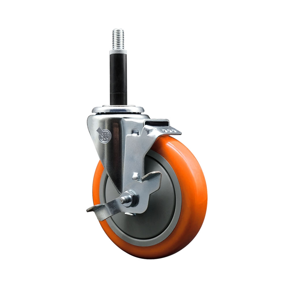 SCC-EX20S514-PPUB-ORG-TLB-34 Polyurethane Expanding Stem Swivel Caster with 5 in. Orange Wheel & 0.75 in. Stem & Top Locking Brake