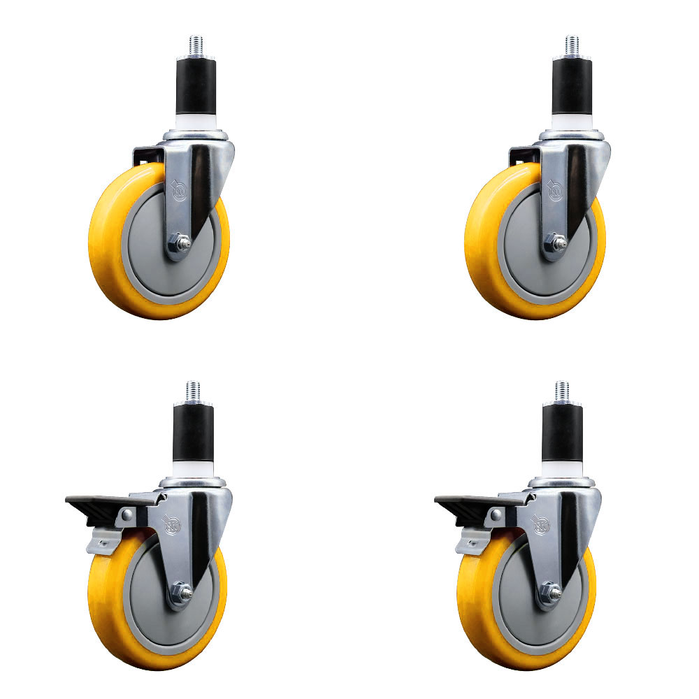 SCC-EX20S514-PPUB-YEL-2-PLB-2-112 Polyurethane Swivel Expanding Stem Caster with 5 in. Yellow Wheels & 1.5 in. Stems - Set of 4