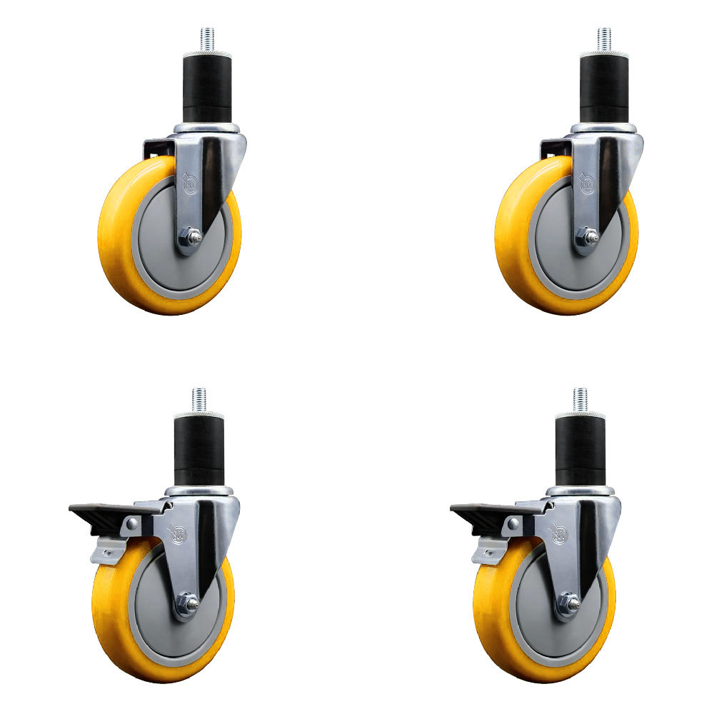 SCC-EX20S514-PPUB-YEL-2-PLB-2-134 Polyurethane Swivel Expanding Stem Caster with 5 in. Yellow Wheels & 1.75 in. Stems - Set of 4