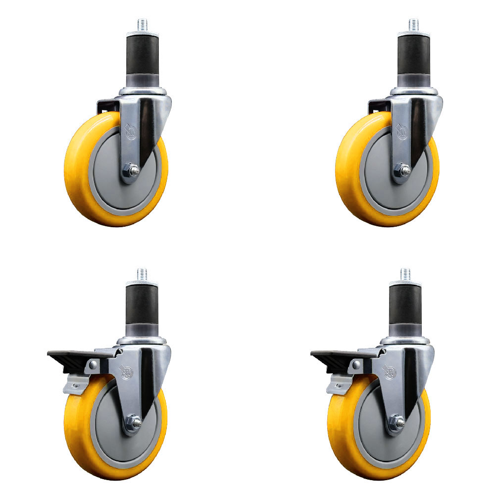 SCC-EX20S514-PPUB-YEL-2-PLB-2-158 Polyurethane Swivel Expanding Stem Caster with 5 in. Yellow Wheels & 1.63 in. Stems - Set of 4