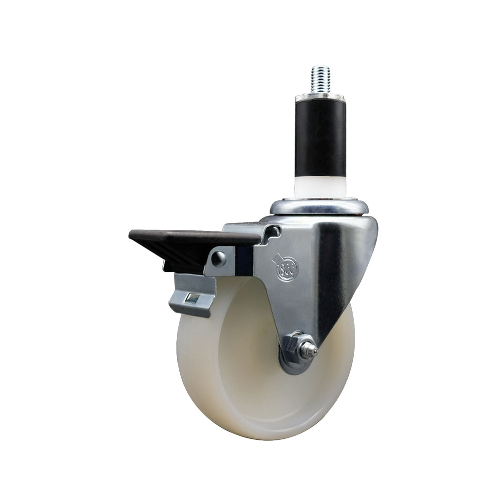 SCC-EX20S414-NYS-PLB-138 Nylon Expanding Stem Swivel Caster with 4 in. White Wheel & 1.38 in. Stem & Posi Locking Brake