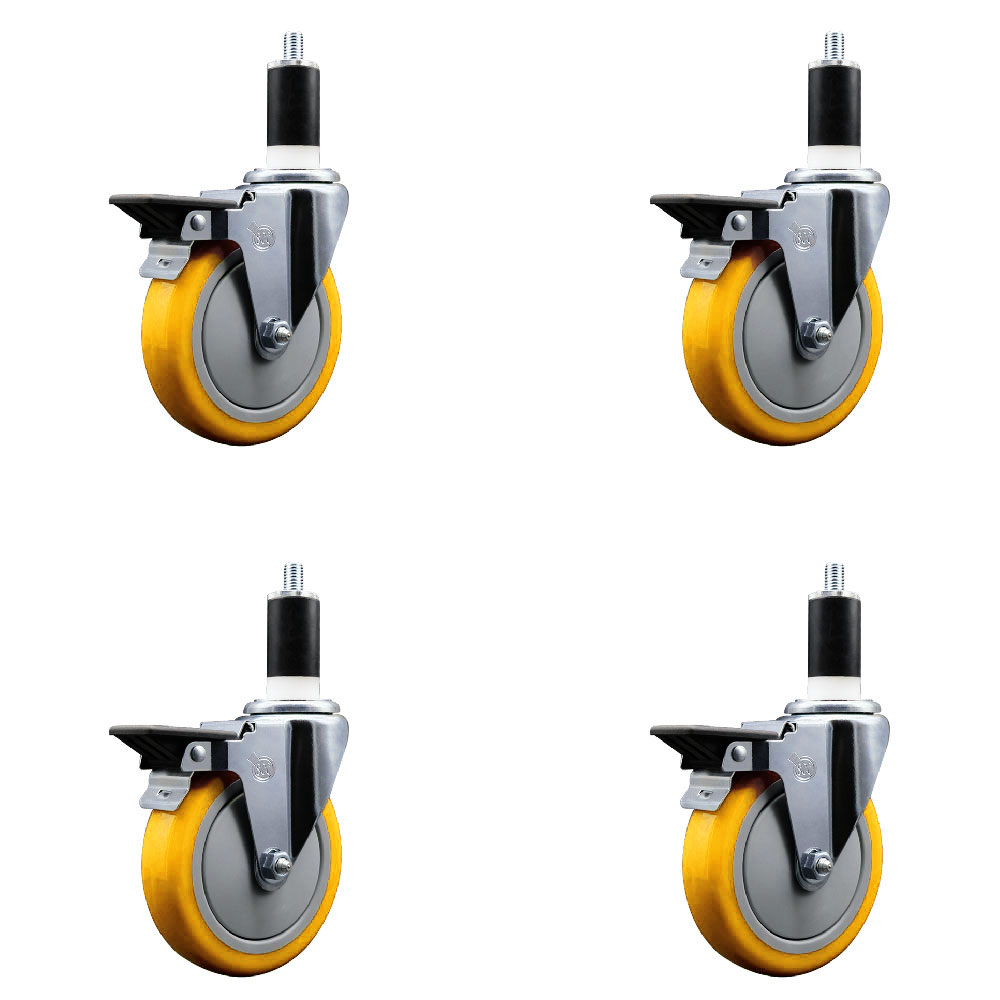 SCC-EX20S514-PPUB-YEL-PLB-138-4 Polyurethane Swivel Expanding Stem Caster with 5 in. Yellow Wheels & 1.38 in. Stems - Set of 4