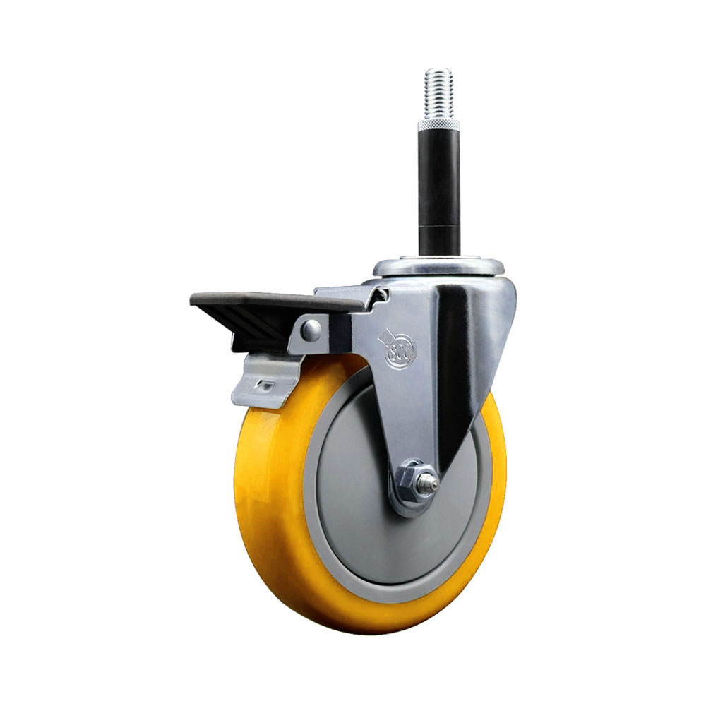 SCC-EX20S514-PPUB-YEL-PLB-34 Polyurethane Expanding Stem Swivel Caster with 5 in. Yellow Wheel & 0.75 in. Stem & Posi Locking Brake