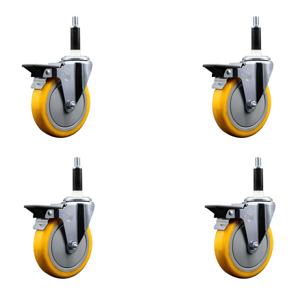 SCC-EX20S514-PPUB-YEL-PLB-78-4 Polyurethane Swivel Expanding Stem Caster with 5 in. Yellow Wheels & 0.87 in. Stems - Set of 4