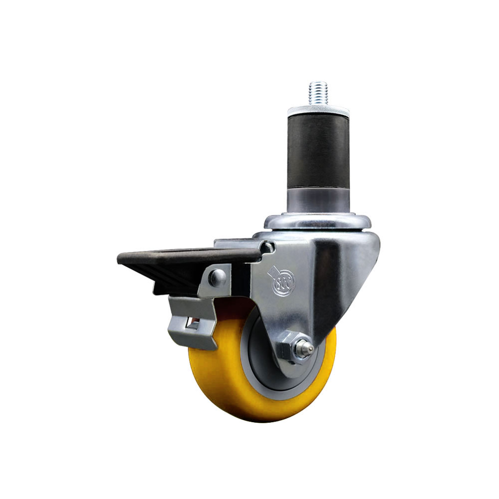SCC-EX20S314-PPUB-YEL-PLB-158 Polyurethane Expanding Stem Swivel Caster with 3 in. Yellow Wheel & 1.63 in. Stem & Posi Locking Brake