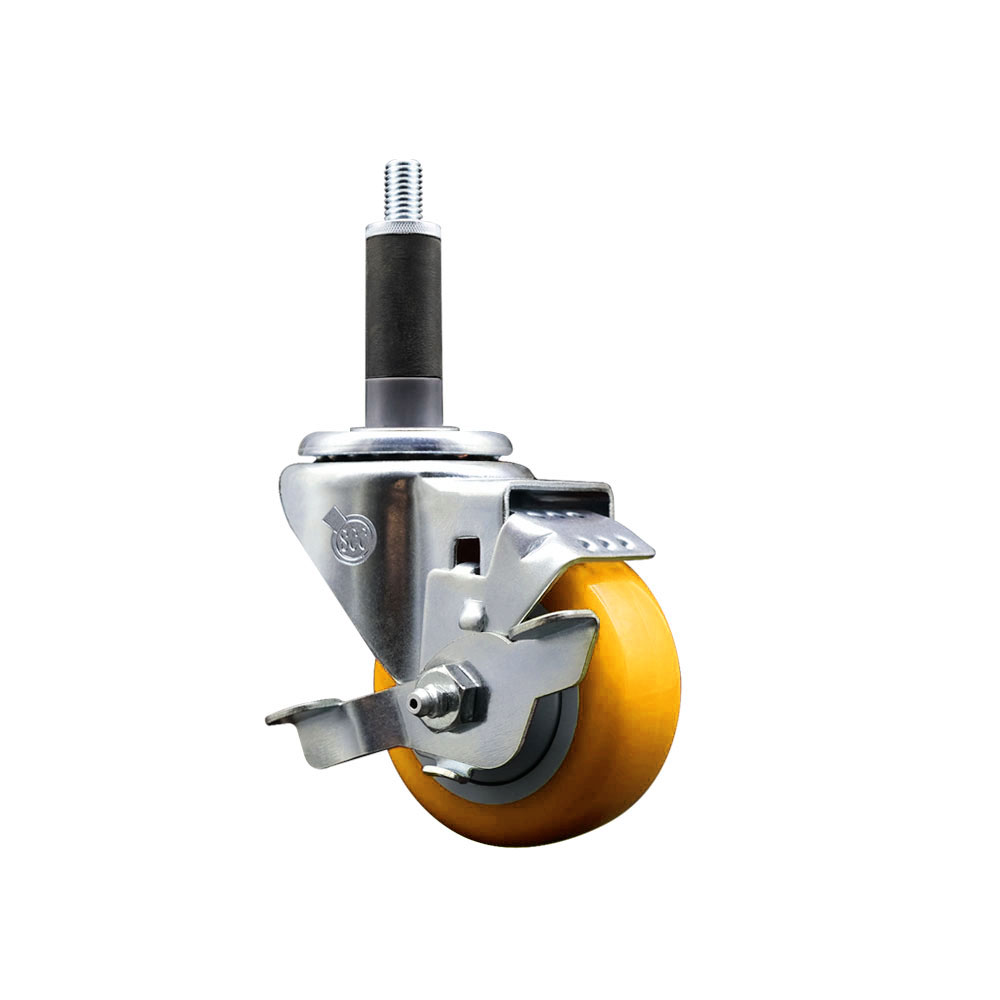 SCC-EX20S314-PPUB-YEL-TLB-1 Polyurethane Expanding Stem Swivel Caster with 3 in. Yellow Wheel & 1 in. Stem & Top Locking Brake