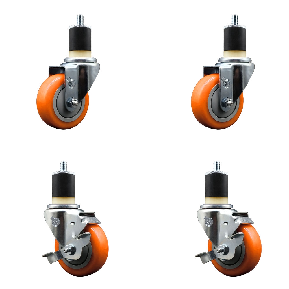 SCC-EX20S3514-PPUB-ORG-2-TLB-2-178 Polyurethane Swivel Expanding Stem Caster with 3.5 in. Orange Wheels & 1.87 in. Stems - Set of 4