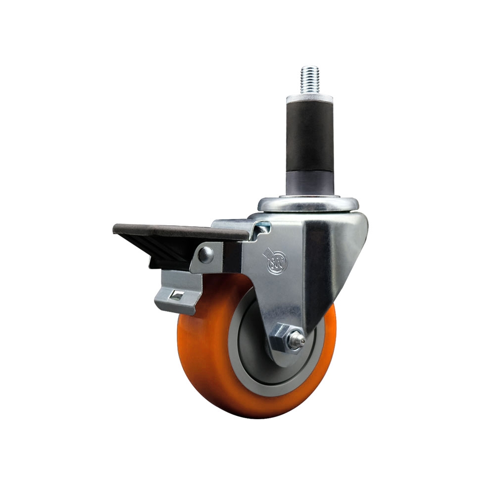 SCC-EX20S3514-PPUB-ORG-PLB-114 Polyurethane Expanding Stem Swivel Caster with 3.5 in. Orange Wheel & 1.25 in. Stem & Posi Locking Brake