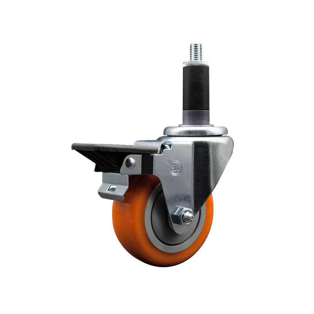 SCC-EX20S3514-PPUB-ORG-PLB-118 Polyurethane Expanding Stem Swivel Caster with 3.5 in. Orange Wheel & 1.13 in. Stem & Posi Locking Brake