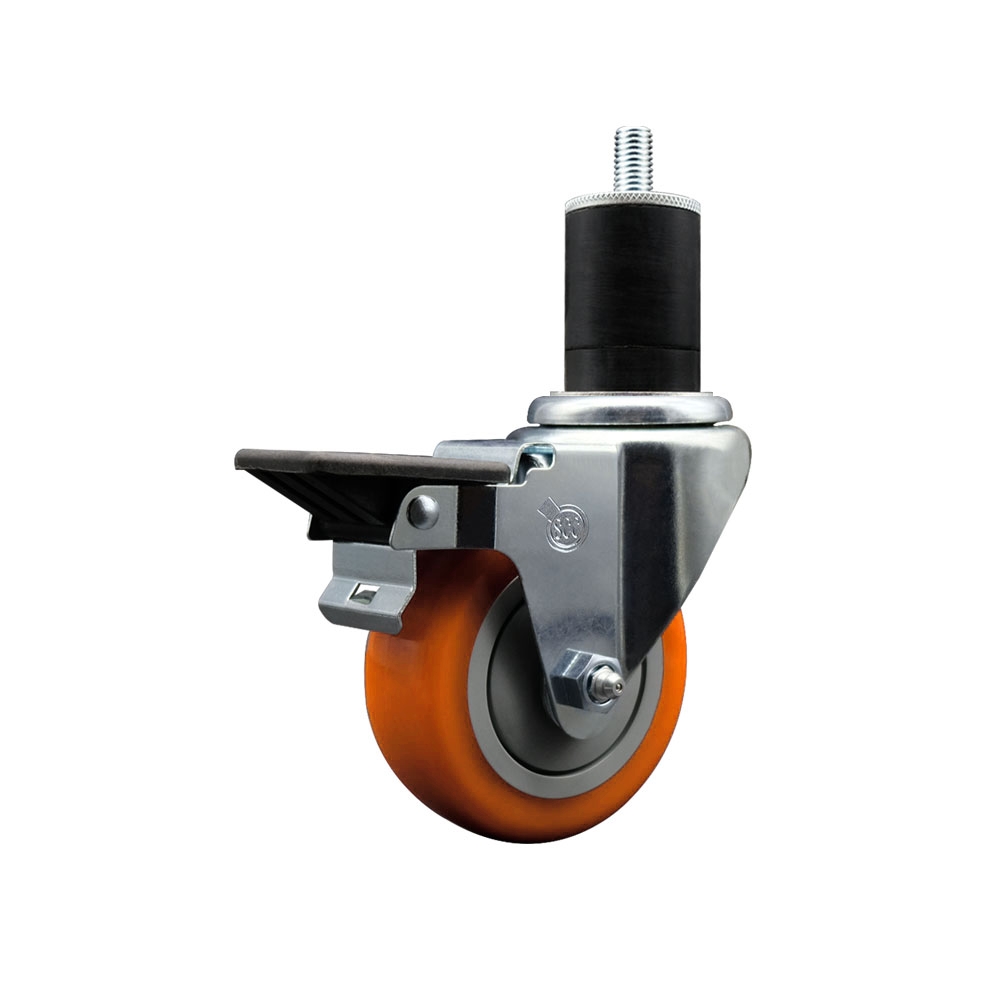 SCC-EX20S3514-PPUB-ORG-PLB-134 Polyurethane Expanding Stem Swivel Caster with 3.5 in. Orange Wheel & 1.75 in. Stem & Posi Locking Brake