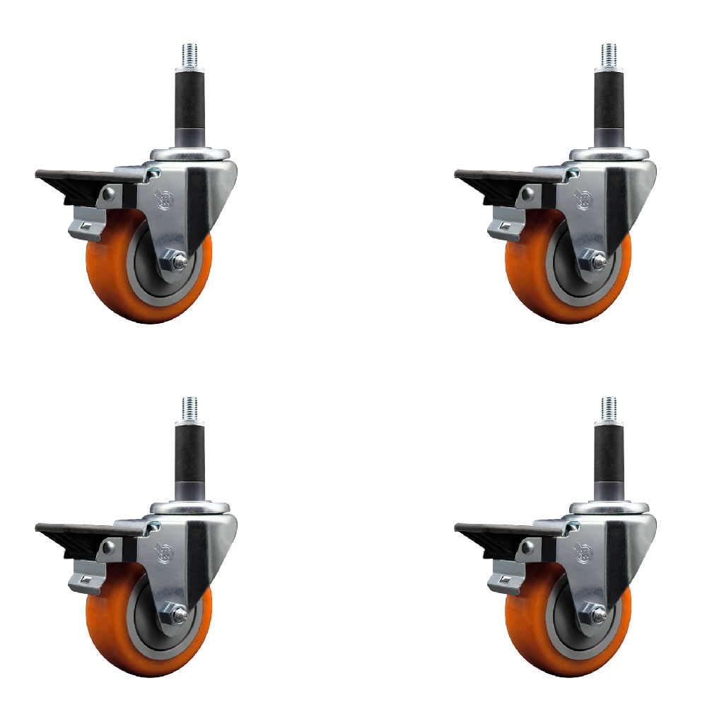 SCC-EX20S3514-PPUB-ORG-PLB-1-4 Polyurethane Swivel Expanding Stem Caster with 3.5 in. Orange Wheels & 1 in. Stems - Set of 4