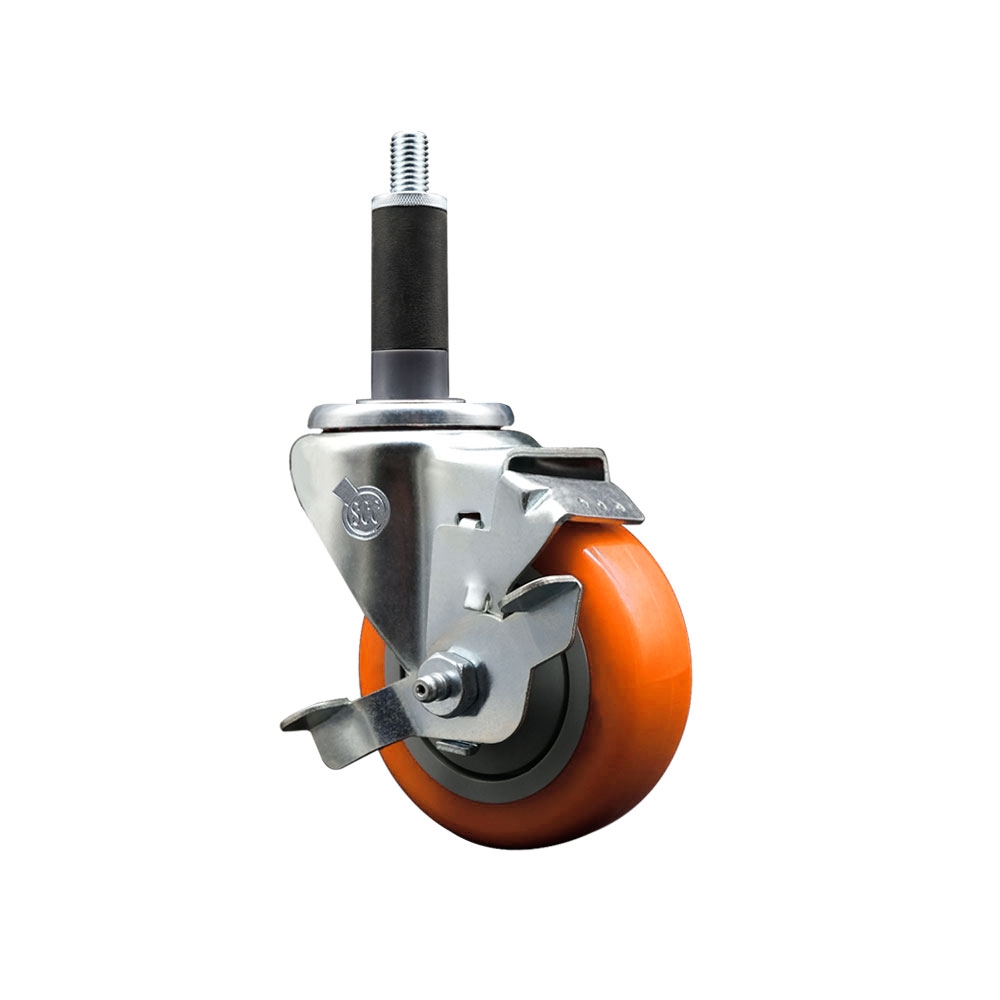 SCC-EX20S3514-PPUB-ORG-TLB-1 Polyurethane Expanding Stem Swivel Caster with 3.5 in. Orange Wheel & 1 in. Stem & Top Locking Brake