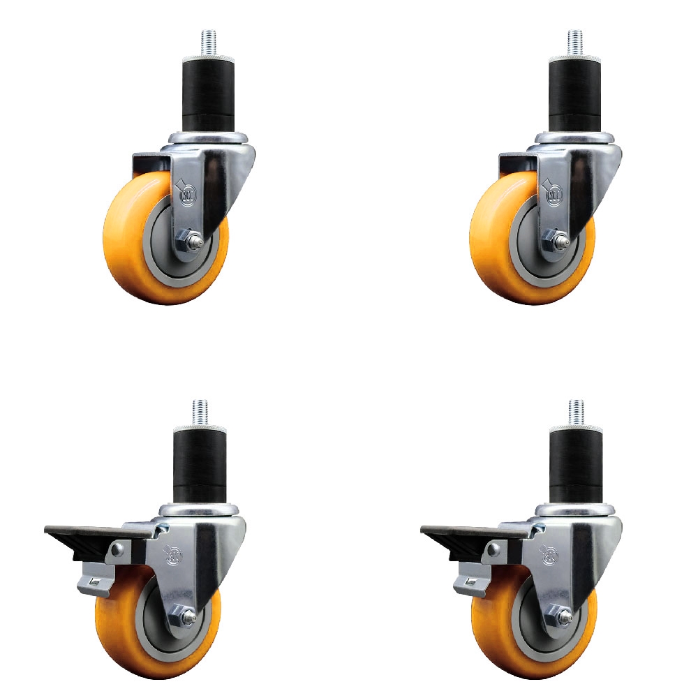 SCC-EX20S3514-PPUB-YEL-2-PLB-2-134 Polyurethane Swivel Expanding Stem Caster with 3.5 in. Yellow Wheels & 1.75 in. Stems - Set of 4