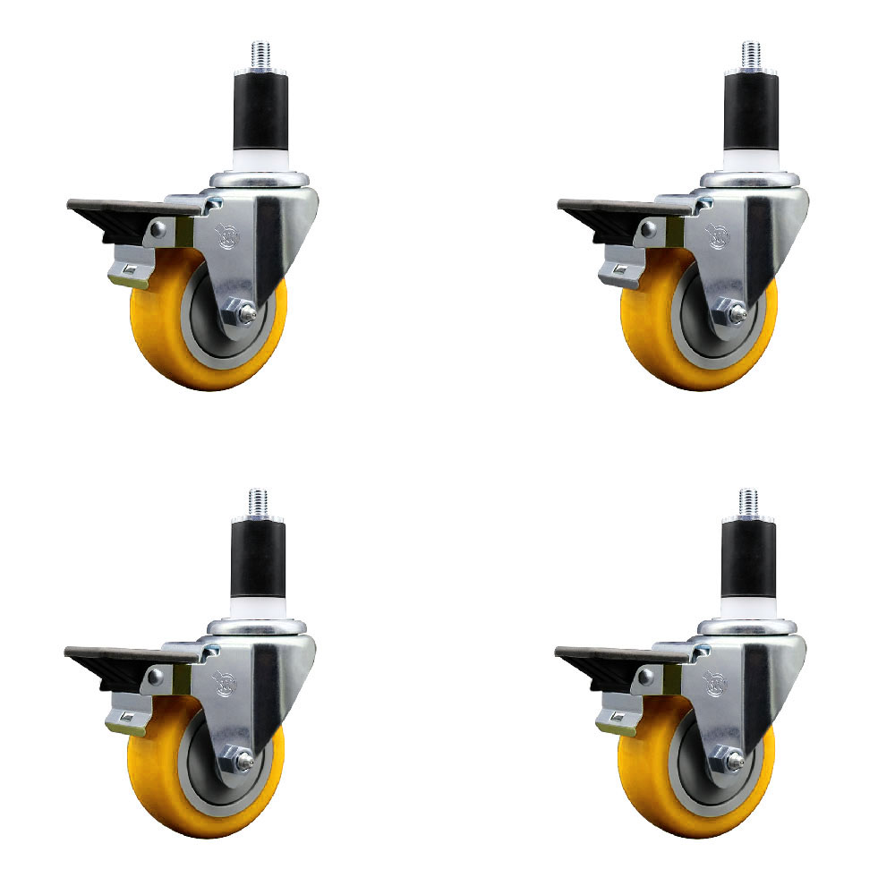 SCC-EX20S3514-PPUB-YEL-PLB-112-4 Polyurethane Swivel Expanding Stem Caster with 3.5 in. Yellow Wheels & 1.5 in. Stems - Set of 4