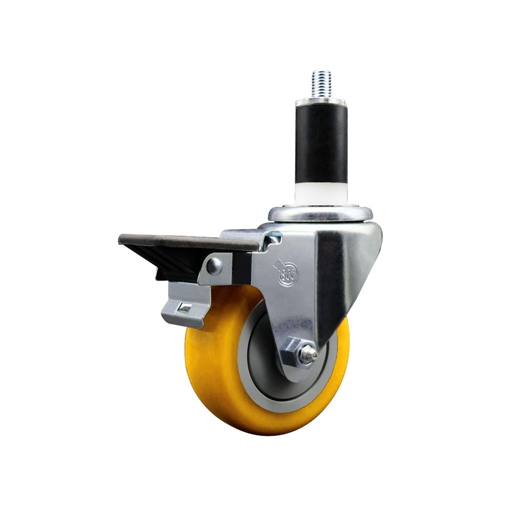 SCC-EX20S3514-PPUB-YEL-PLB-138 Polyurethane Expanding Stem Swivel Caster with 3.5 in. Yellow Wheel & 1.38 in. Stem & Posi Locking Brake