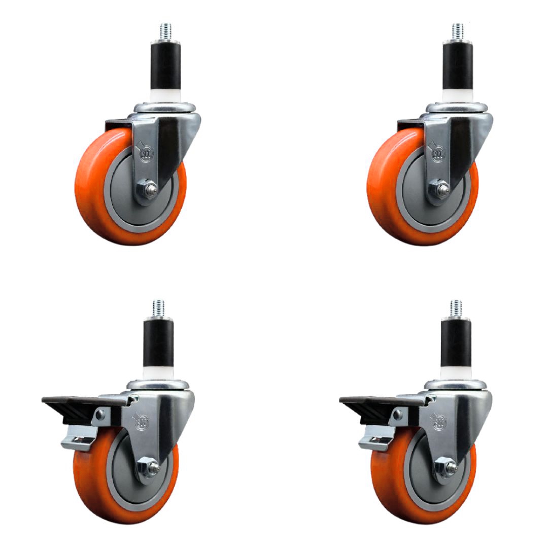 SCC-EX20S414-PPUB-ORG-2-PLB-2-138 Polyurethane Swivel Expanding Stem Caster with 4 in. Orange Wheels & 1.38 in. Stems - Set of 4