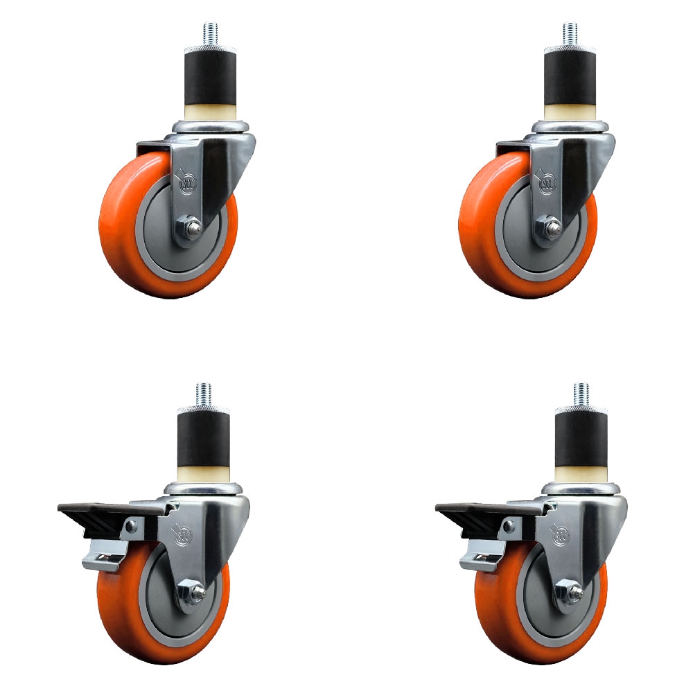 SCC-EX20S414-PPUB-ORG-2-PLB-2-178 Polyurethane Swivel Expanding Stem Caster with 4 in. Orange Wheels & 1.87 in. Stems - Set of 4