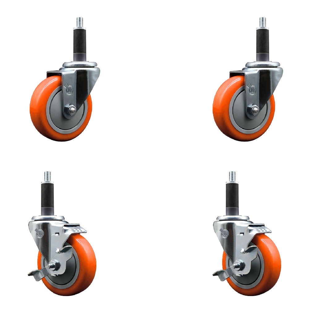 SCC-EX20S414-PPUB-ORG-2-TLB-2-1 Polyurethane Swivel Expanding Stem Caster with 4 in. Orange Wheels & 1 in. Stems - Set of 4