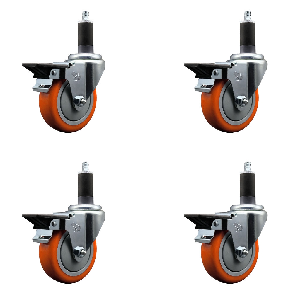 SCC-EX20S414-PPUB-ORG-PLB-114-4 Polyurethane Swivel Expanding Stem Caster with 4 in. Orange Wheels & 1.25 in. Stems - Set of 4