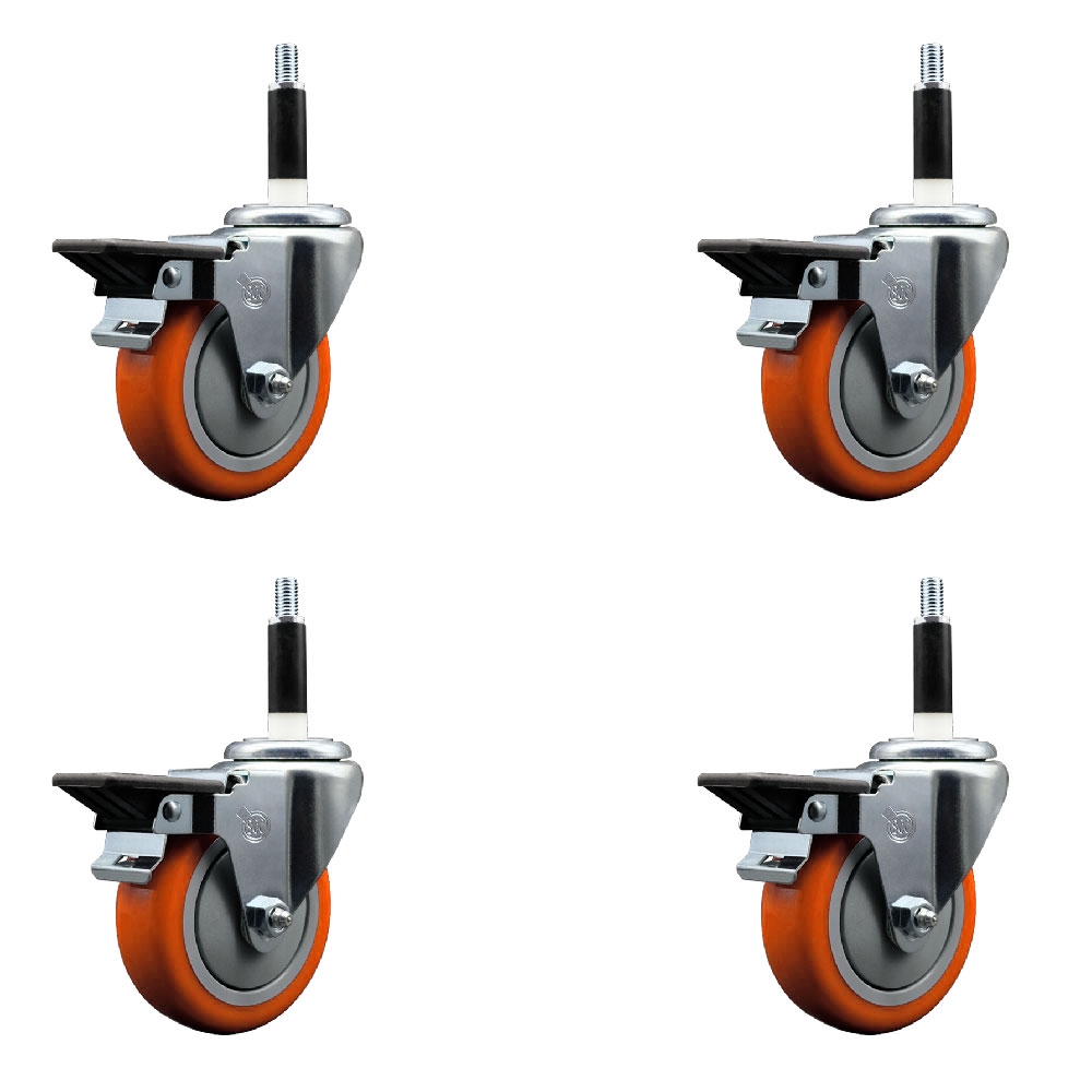 SCC-EX20S414-PPUB-ORG-PLB-78-4 Polyurethane Swivel Expanding Stem Caster with 4 in. Orange Wheels & 0.87 in. Stems - Set of 4